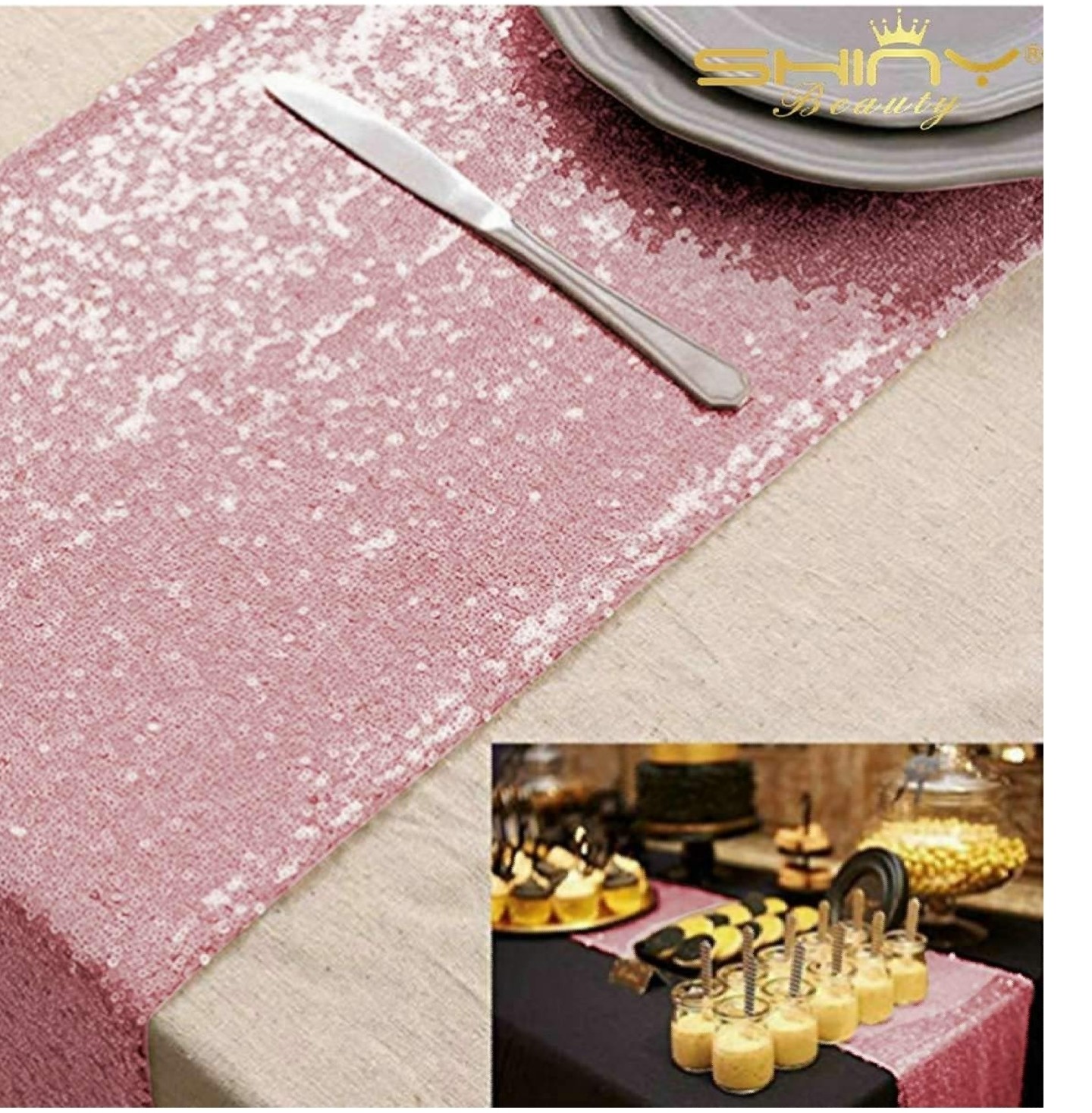 Pink Sequin Table Runner 12x108