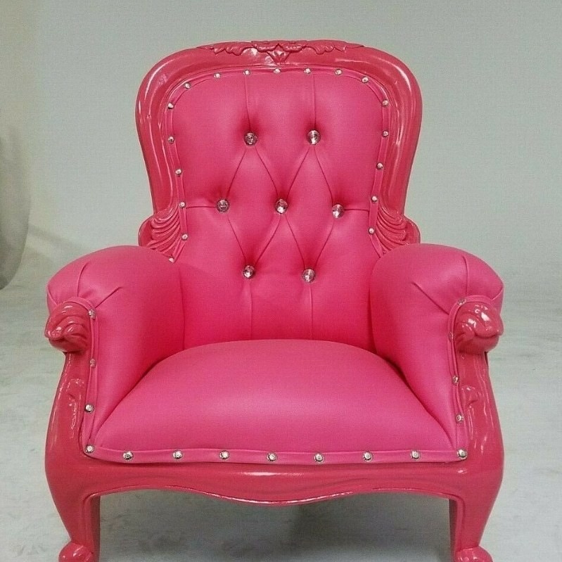 Pink Hand Carved Mahogany Wood Mini Throne Chair