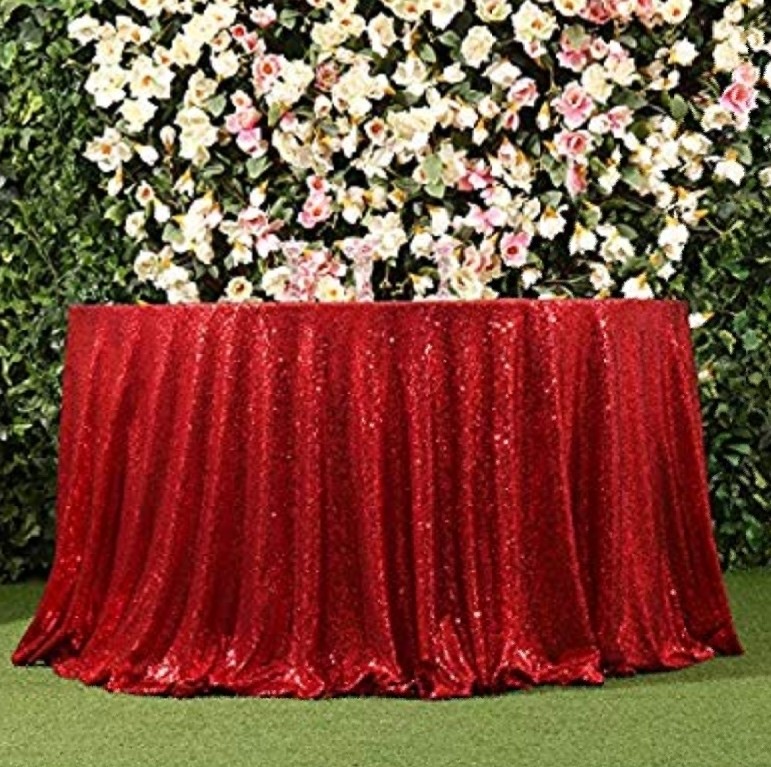 Red 90"  Round Sequin Tablecloth