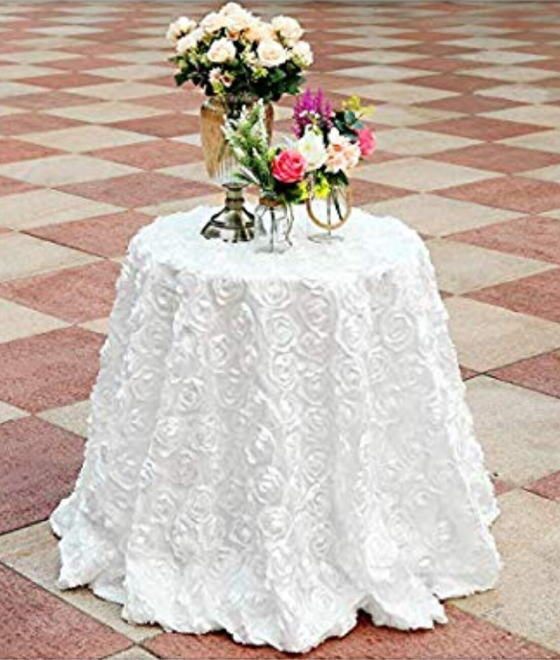 108" White Rosette Tablecloth