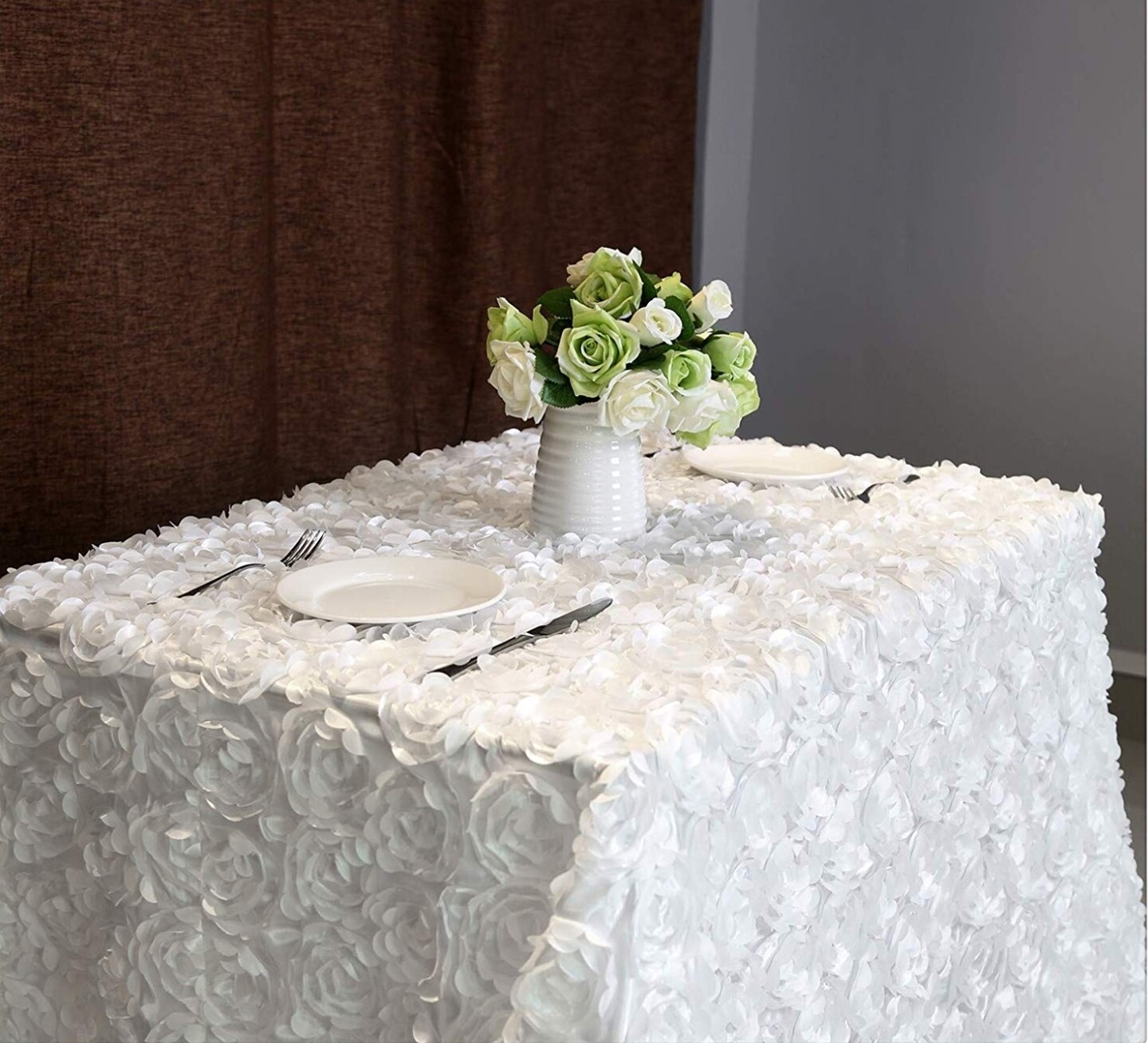 White Rosette Square Tablecloth