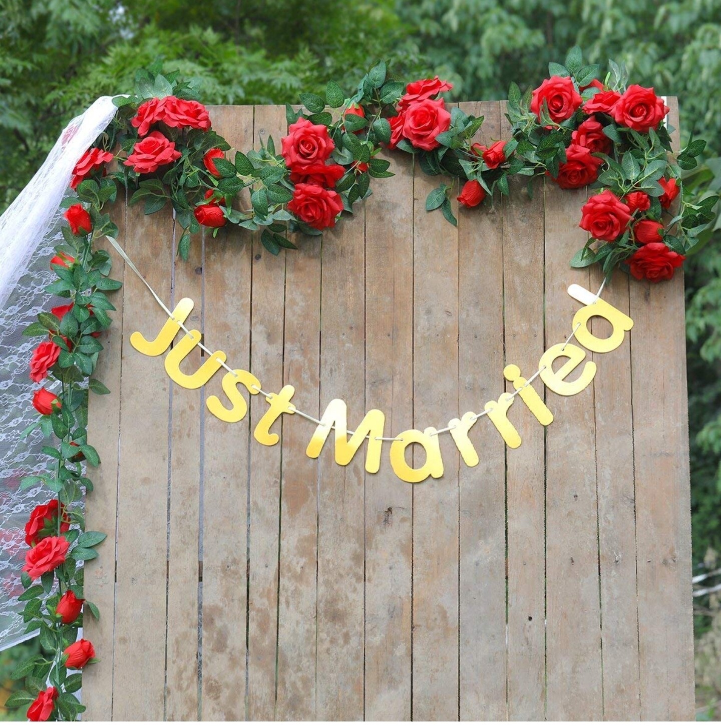 6.5 Red Rose Silk Flower Garland (2)