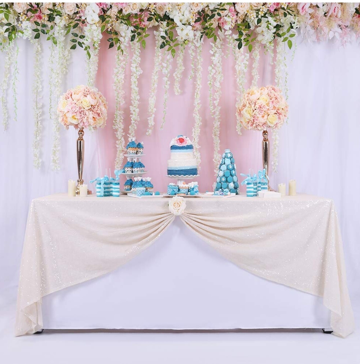 60 x 105 Ivory Sequin Tablecloth