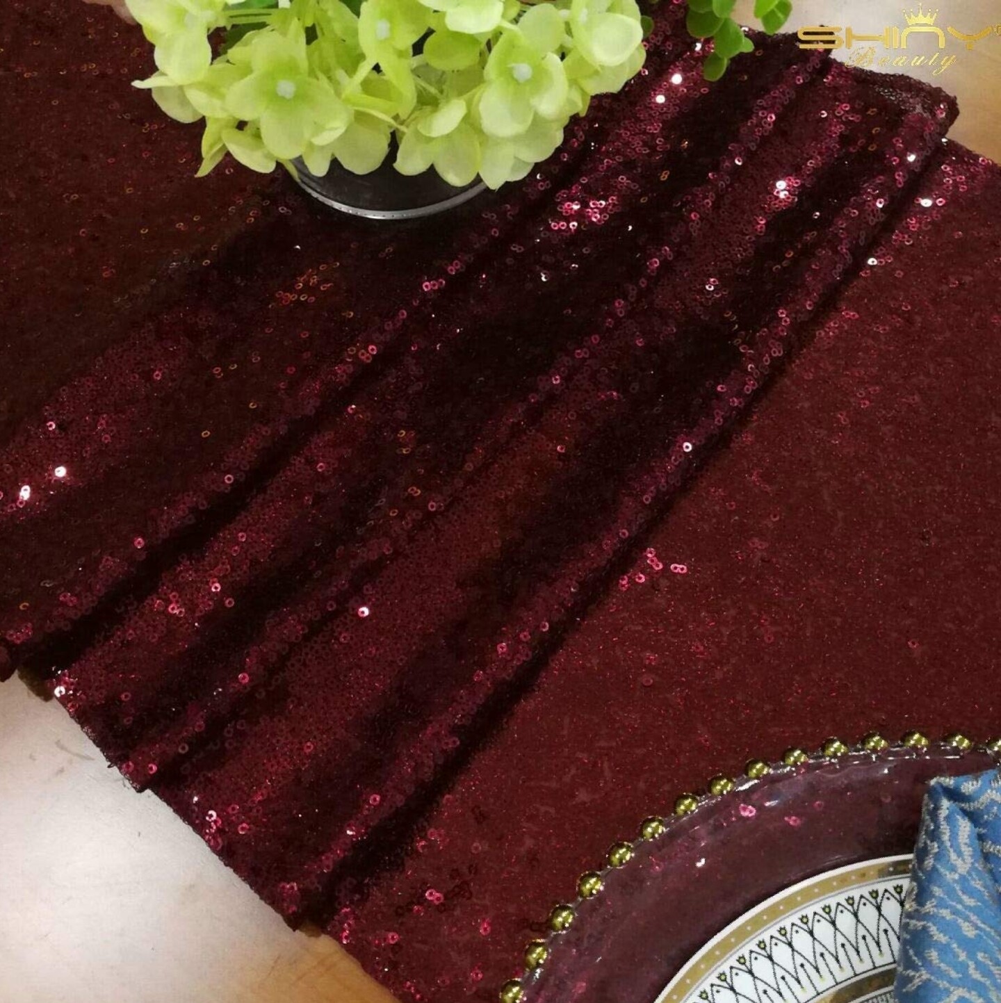 Burgundy Sequin Table Runner 12x 108