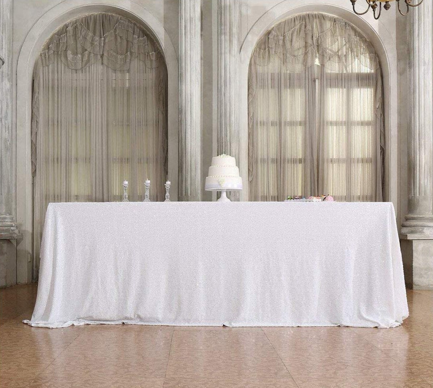 60 x 120 White Sequin Tablecloth