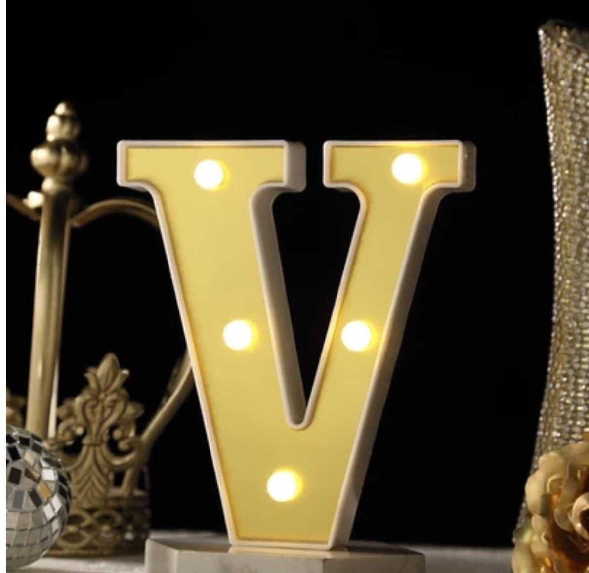 6" Gold Marquee Letter V