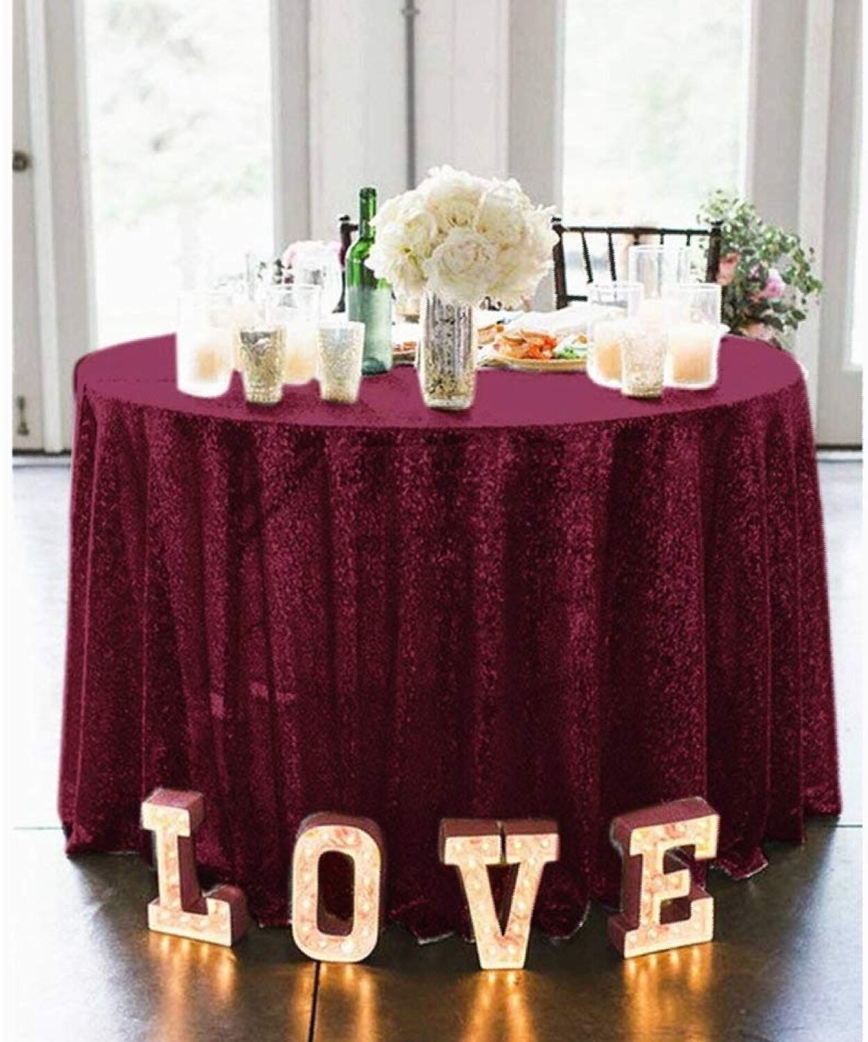 Burgundy Sequin Tablecloth
