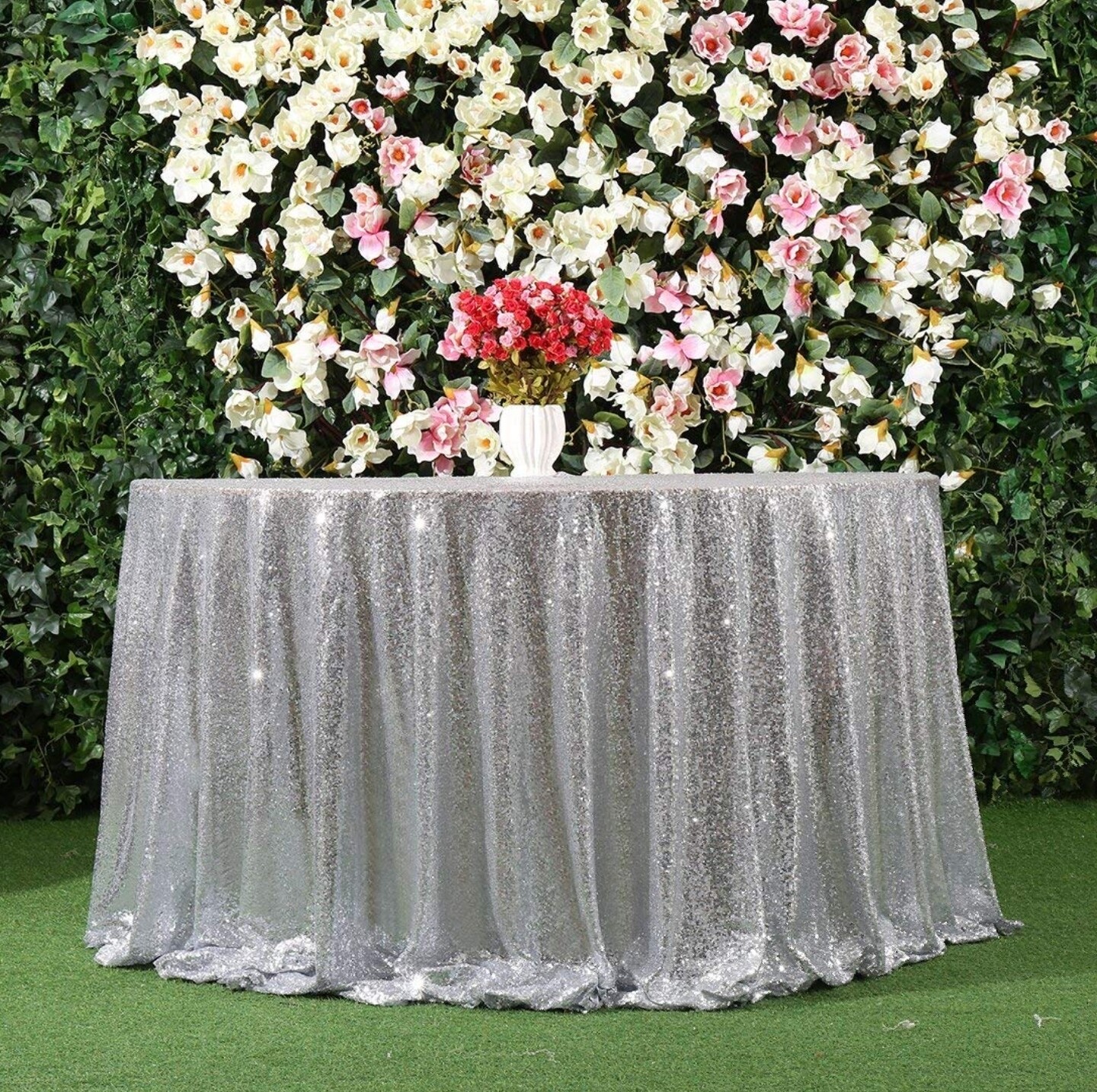 120' Silver Sequin Tablecloth