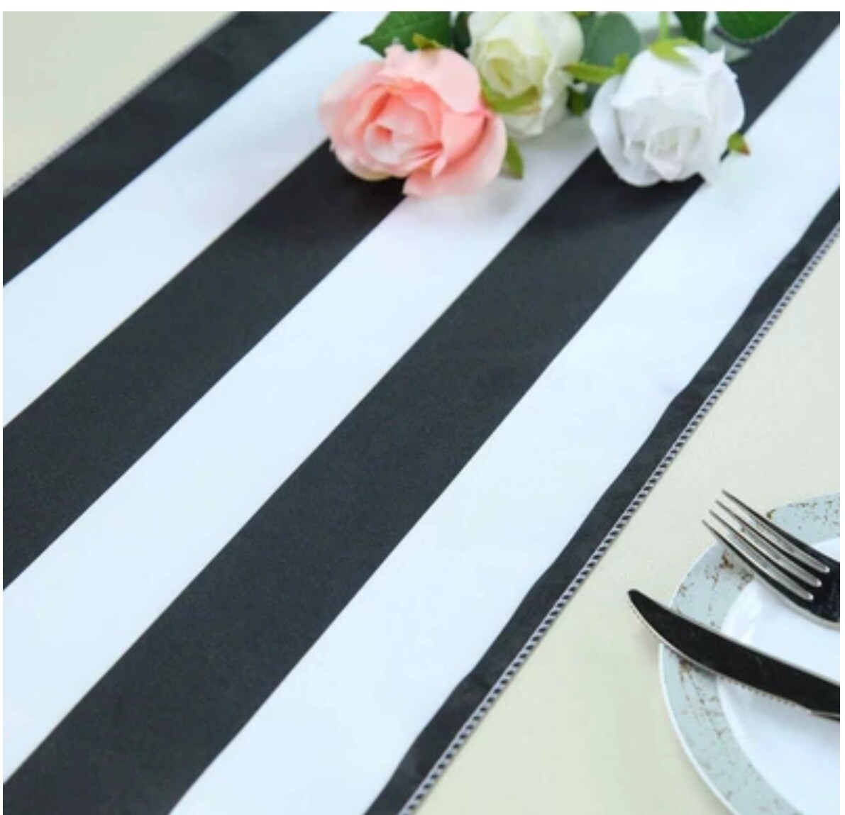 Black and white Satin table runner 
