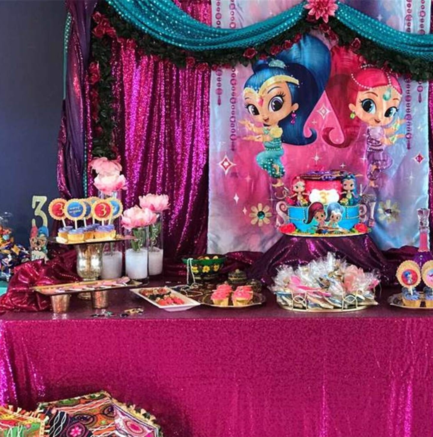 90 x 156" Fushia Sequin Tablecloth