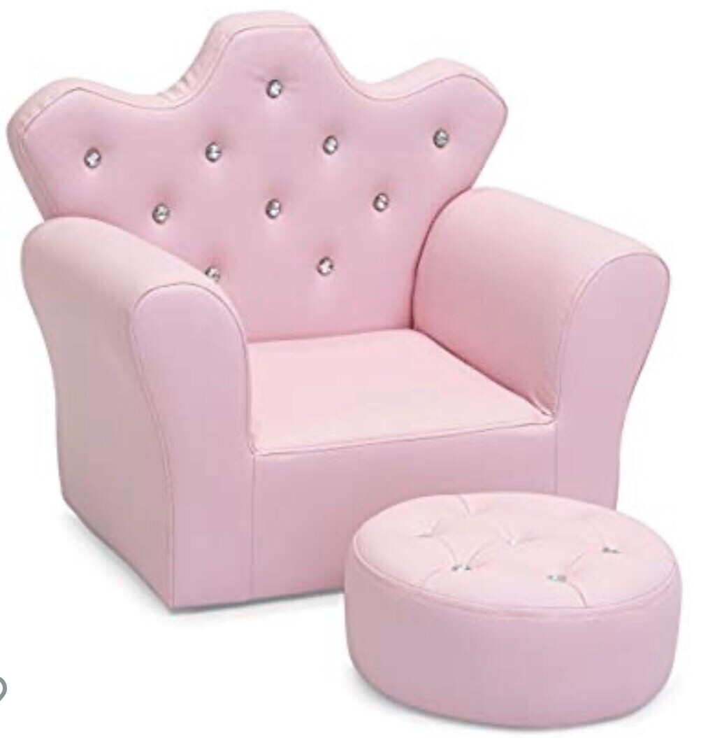 Kids Pink Princess Diamond Sofa with Ottoman