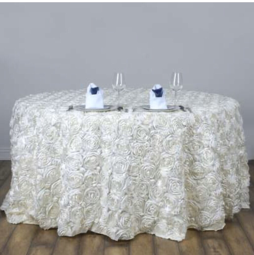 Ivory Rosette Tablecloth 120”