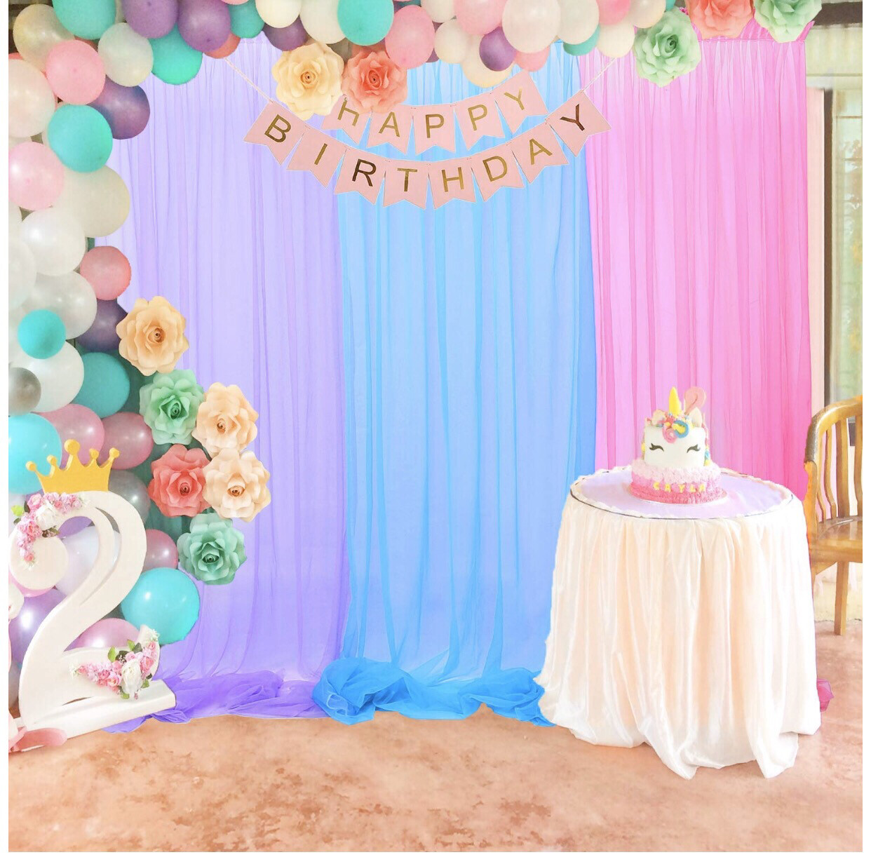 Rainbow Tulle Backdrop Curtains 