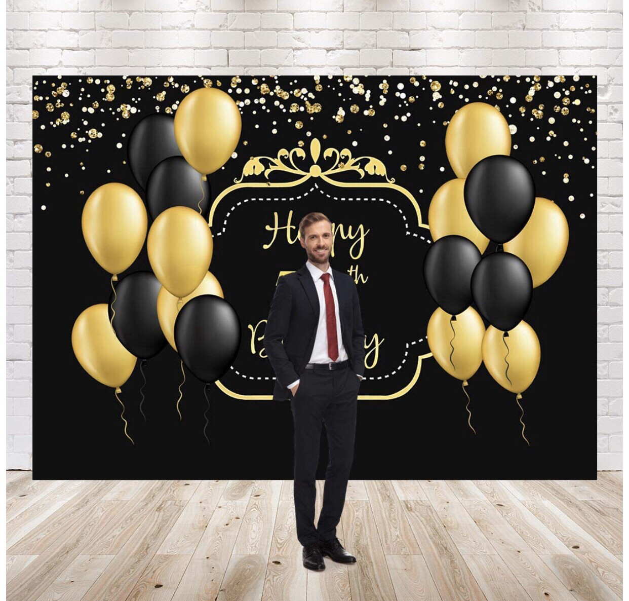 Happy 50th Birthday Black And Gold Vinyl Backdrop 
