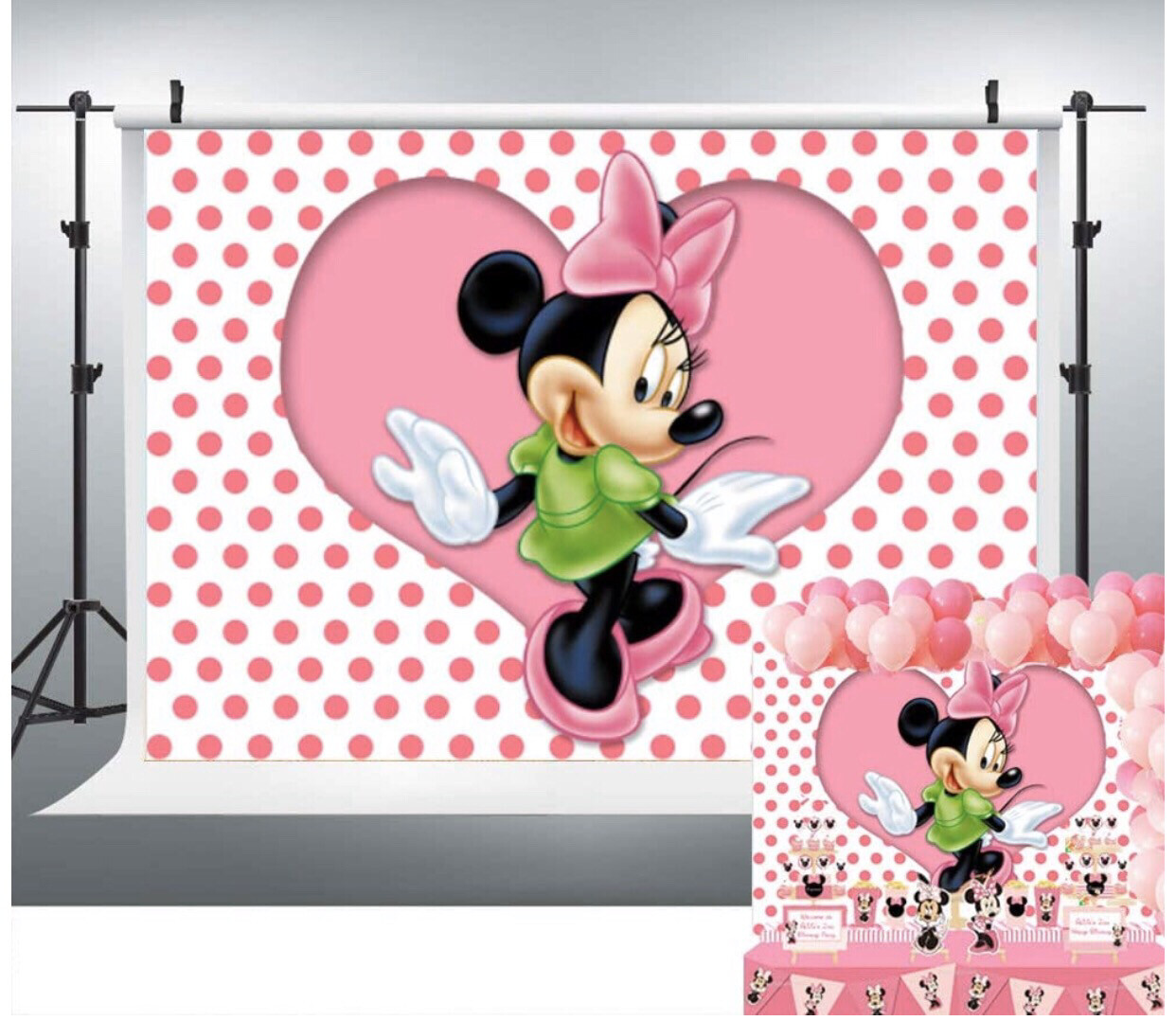 Minnie Mouse Pink And Green Backdrop