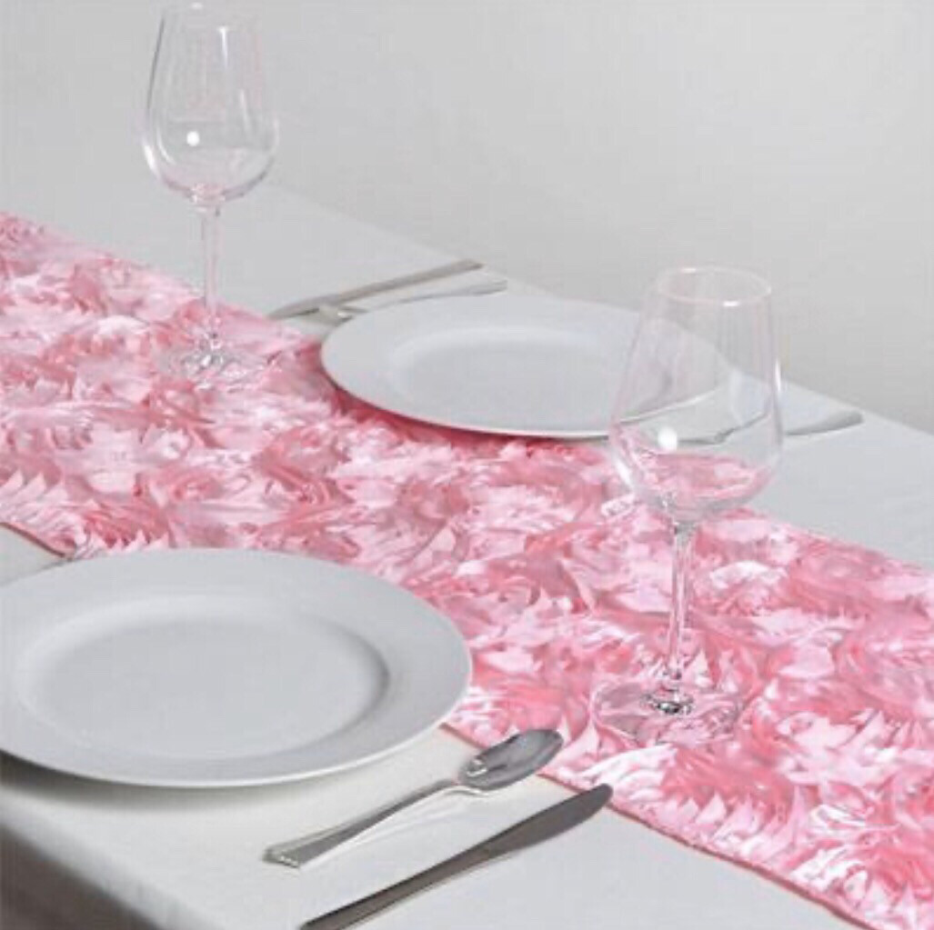 Pink 3D Rosette Table Runner 14 X 108
