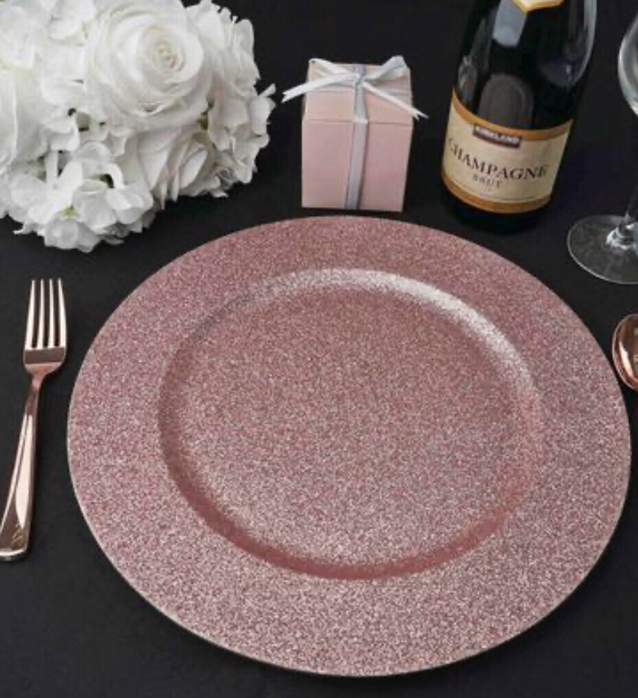 Glitter Pink Rose Gold Charger Plate