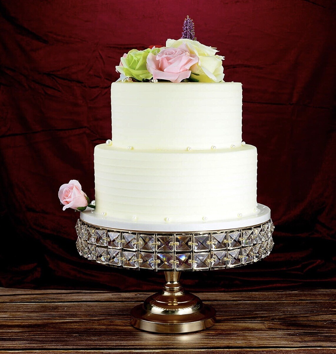 Gold Round 12 Inch Cake stand With Genuine Mineral Crystal