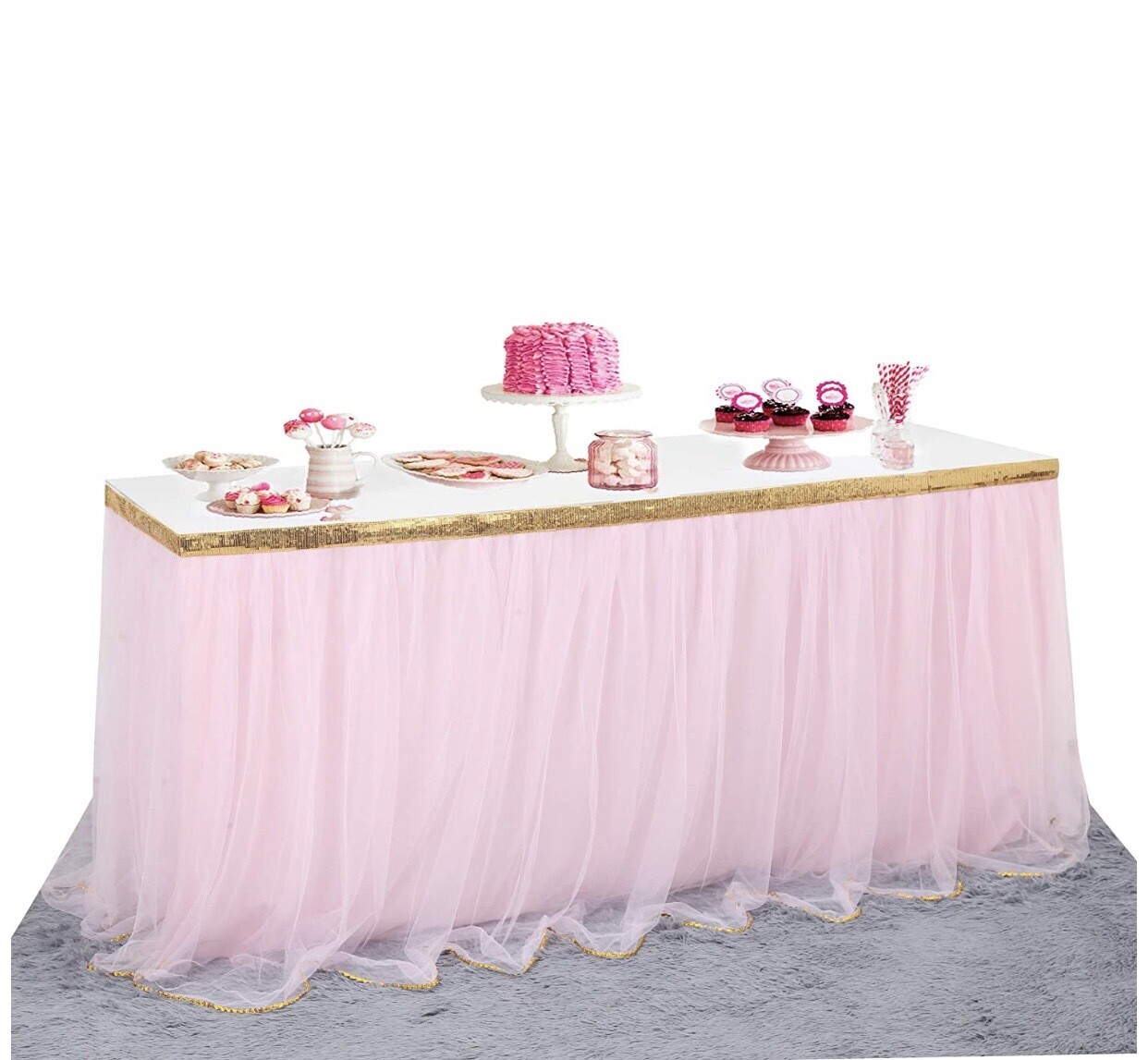 Tulle Pink And Gold Table Skirt (6ft)