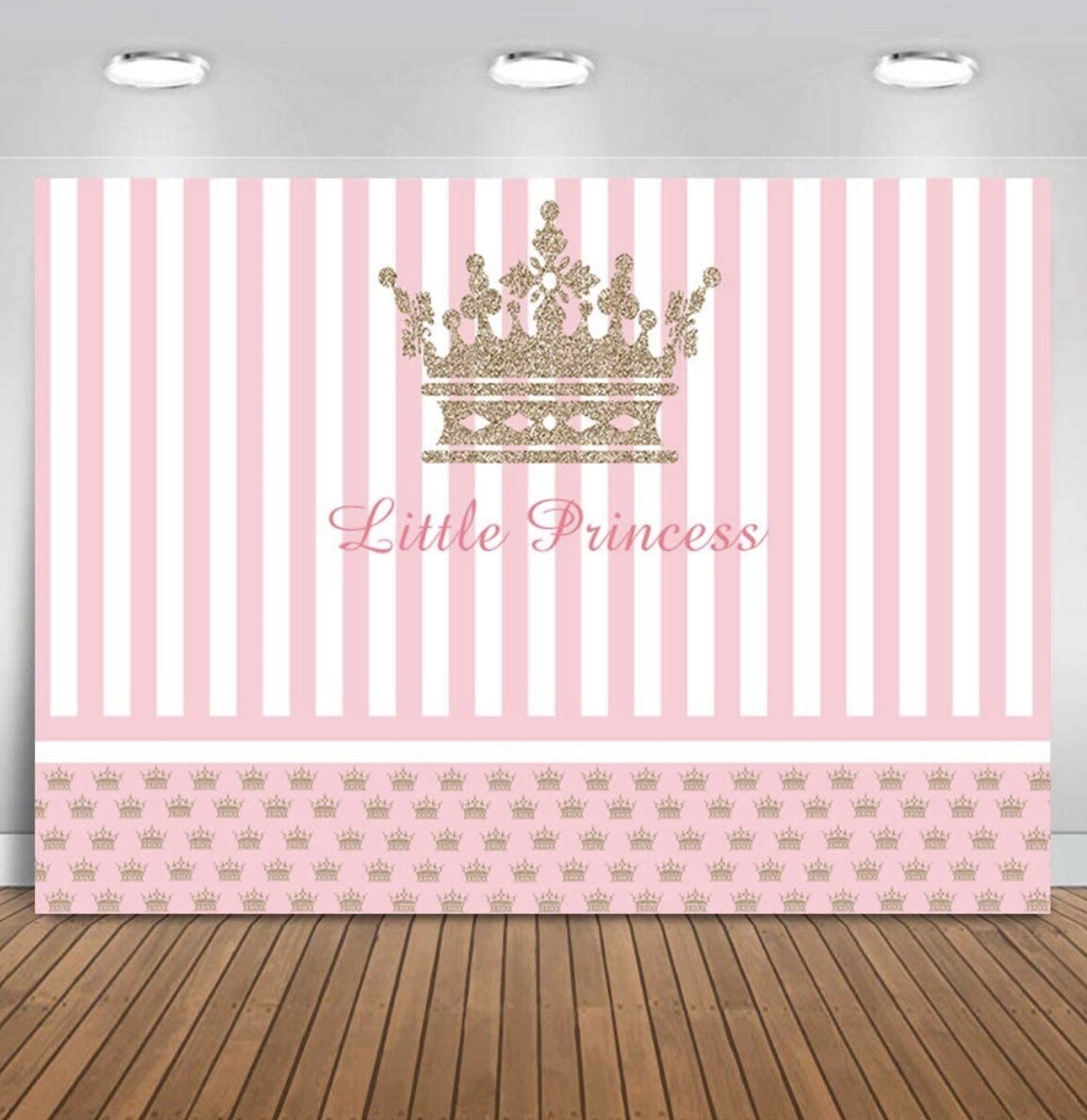 Little Princess Pink Gold And Stripped Backdrop