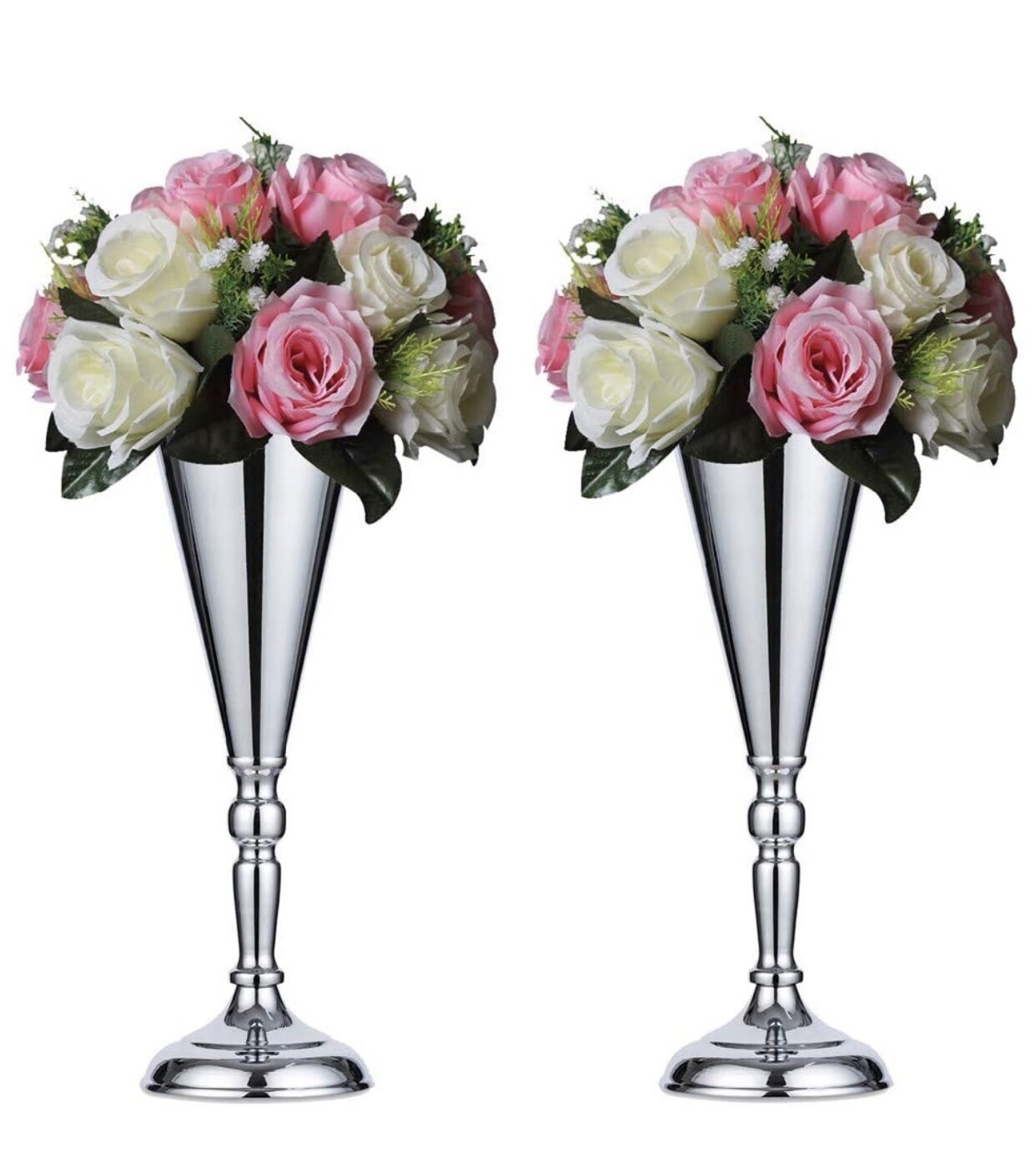 14 Inch Silver Trumpet Vase  (set Of 2)
