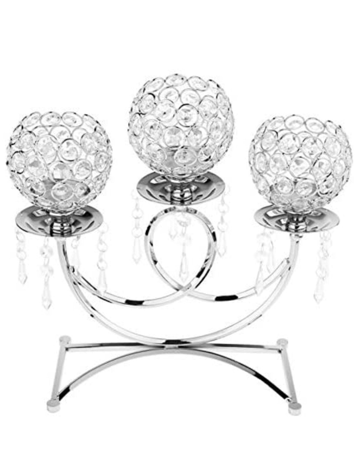 3 Armed Silver Metal Candelabra (B)