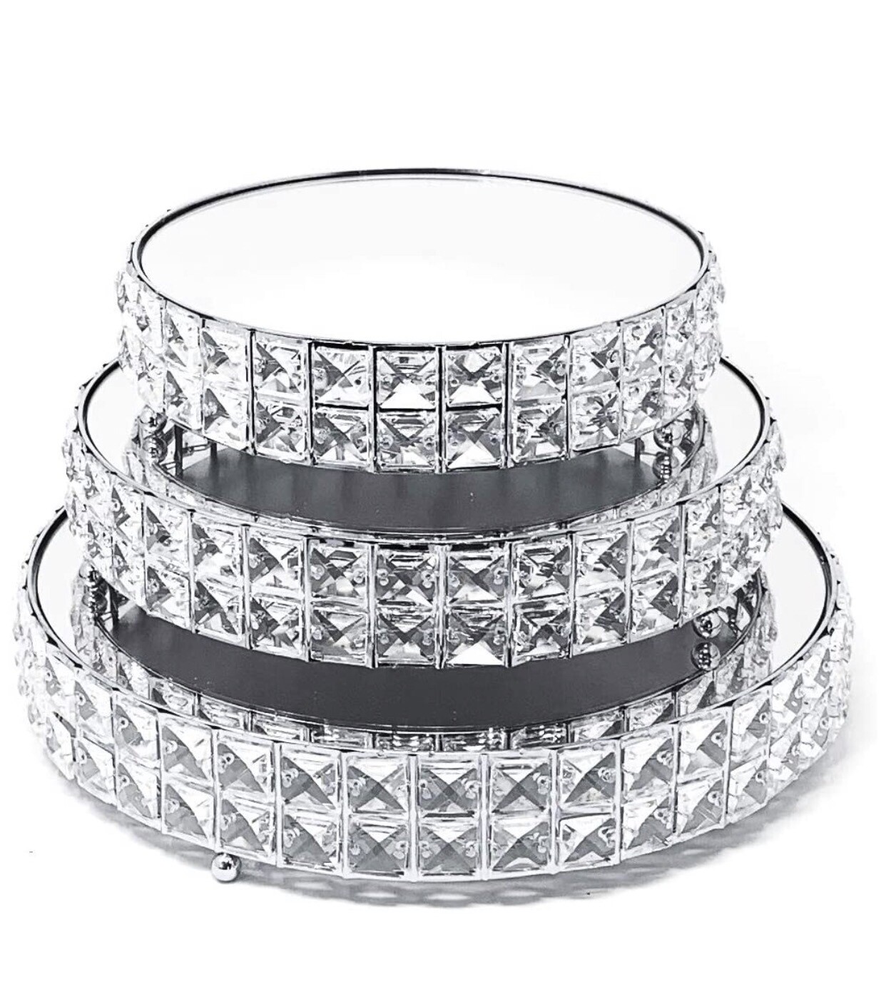 3 Piece Crystal Silver Played Mirror Cake Stands
