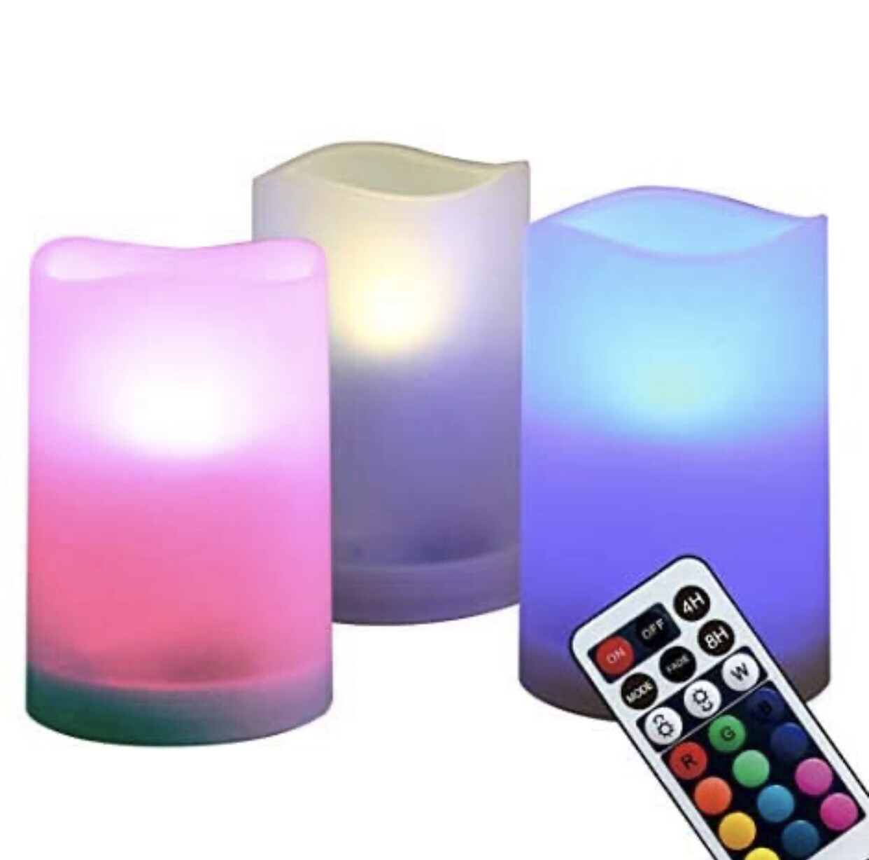 WRalwaysLX Flameless Plastic Pillar Candles Outdoor and Indoor Decorative, Color Changing LED Flickering Candles with Remote Control  (Set Of 3)