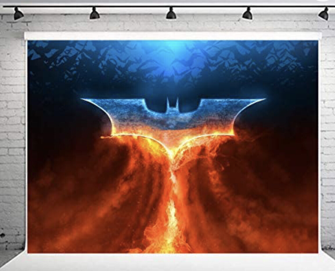 Batarang Fire Water Backdrop, Batman Theme Party Banner, Vinyl 7x5ft