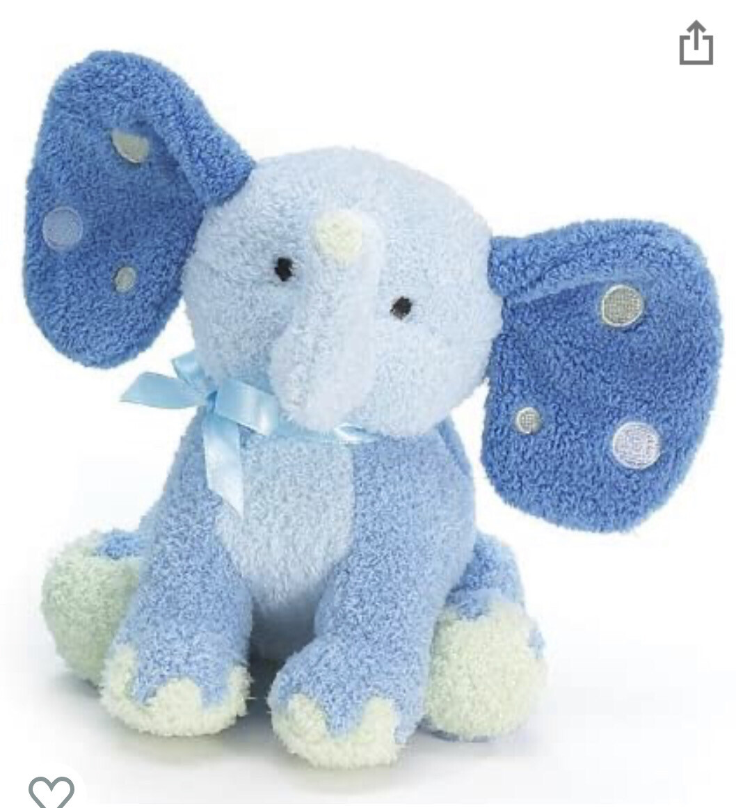 Plush Elephant Rattle Blue 5-1/2"