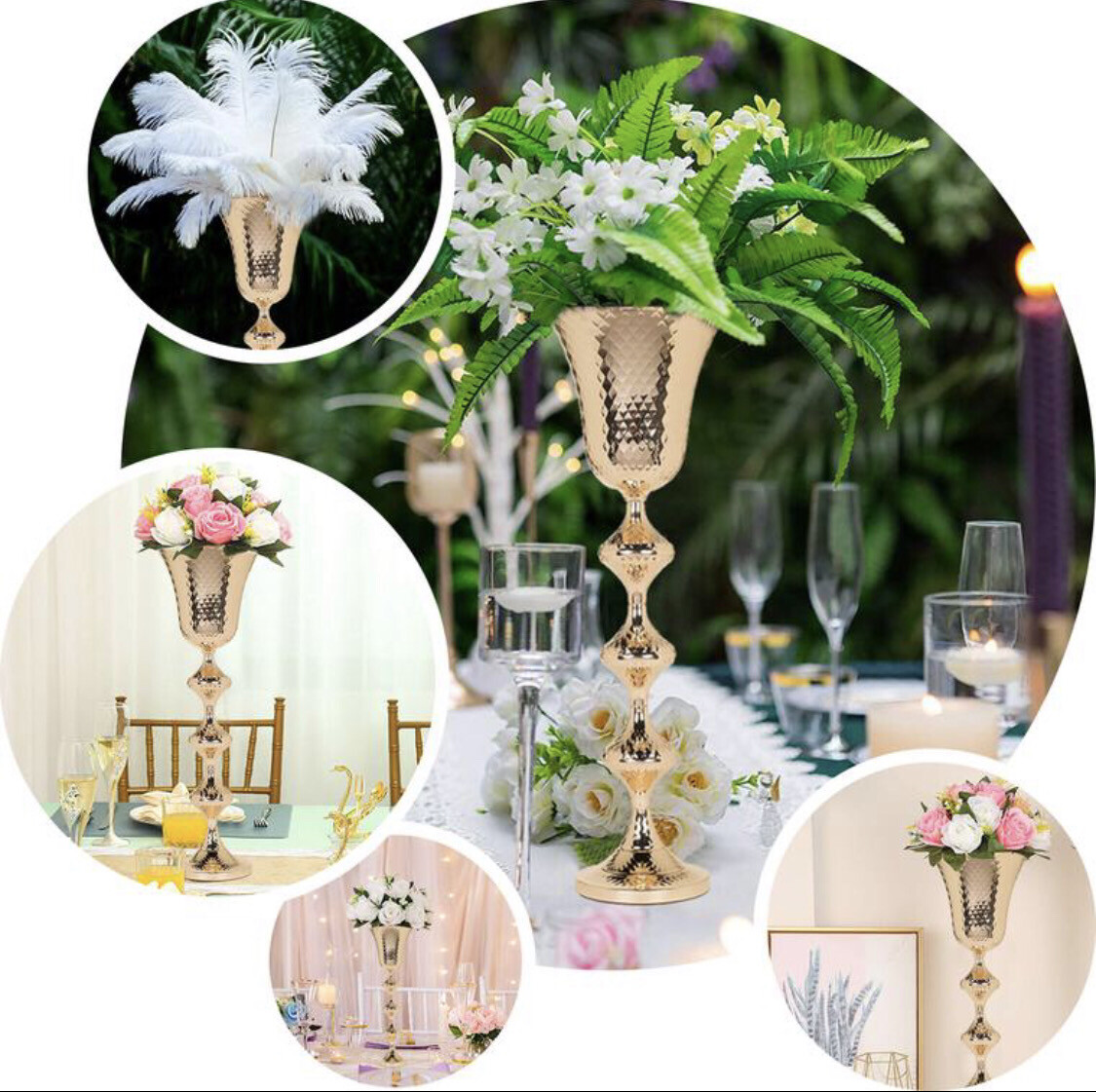 24" Gold Hammered Style Metal Trumpet Vase Centerpiece