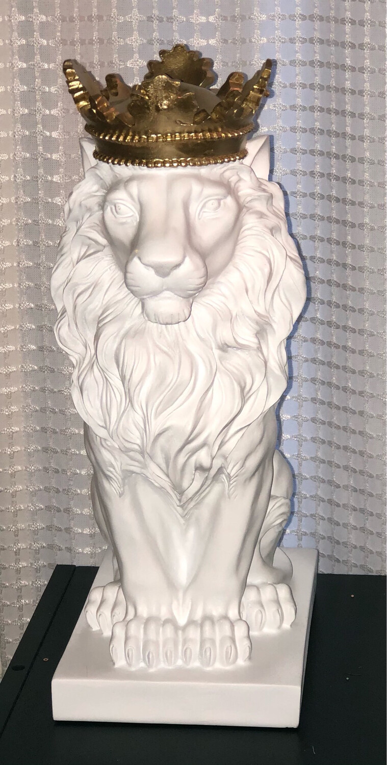 Extra Large White Lion W/Gold Crown