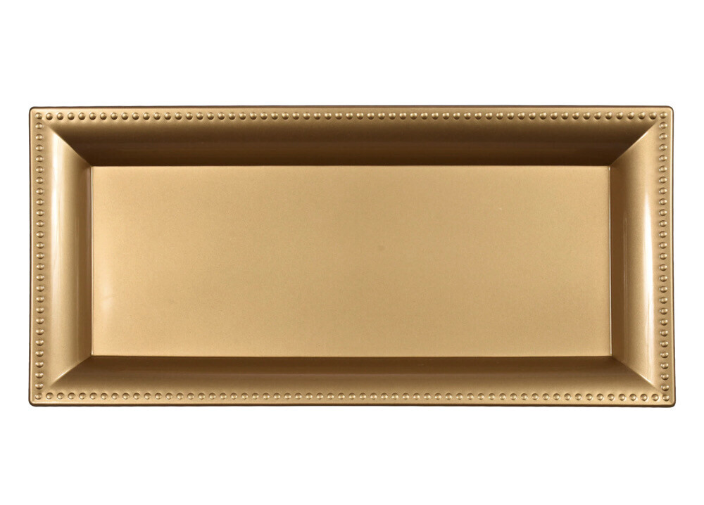 Beaded Gold Rectangular Plastic Charger Trays, 14x6.5 in