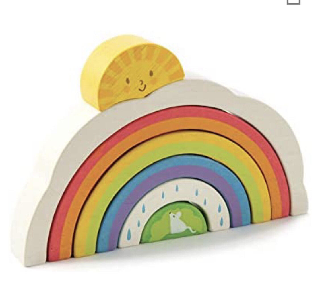 Rainbow Tunnel - 7 Pcs Beautiful Wooden Rainbow Stacker - Colorful Rainbow Stacking Toy - Size and Color Recognition - Cognitive Game, Educational Toy
