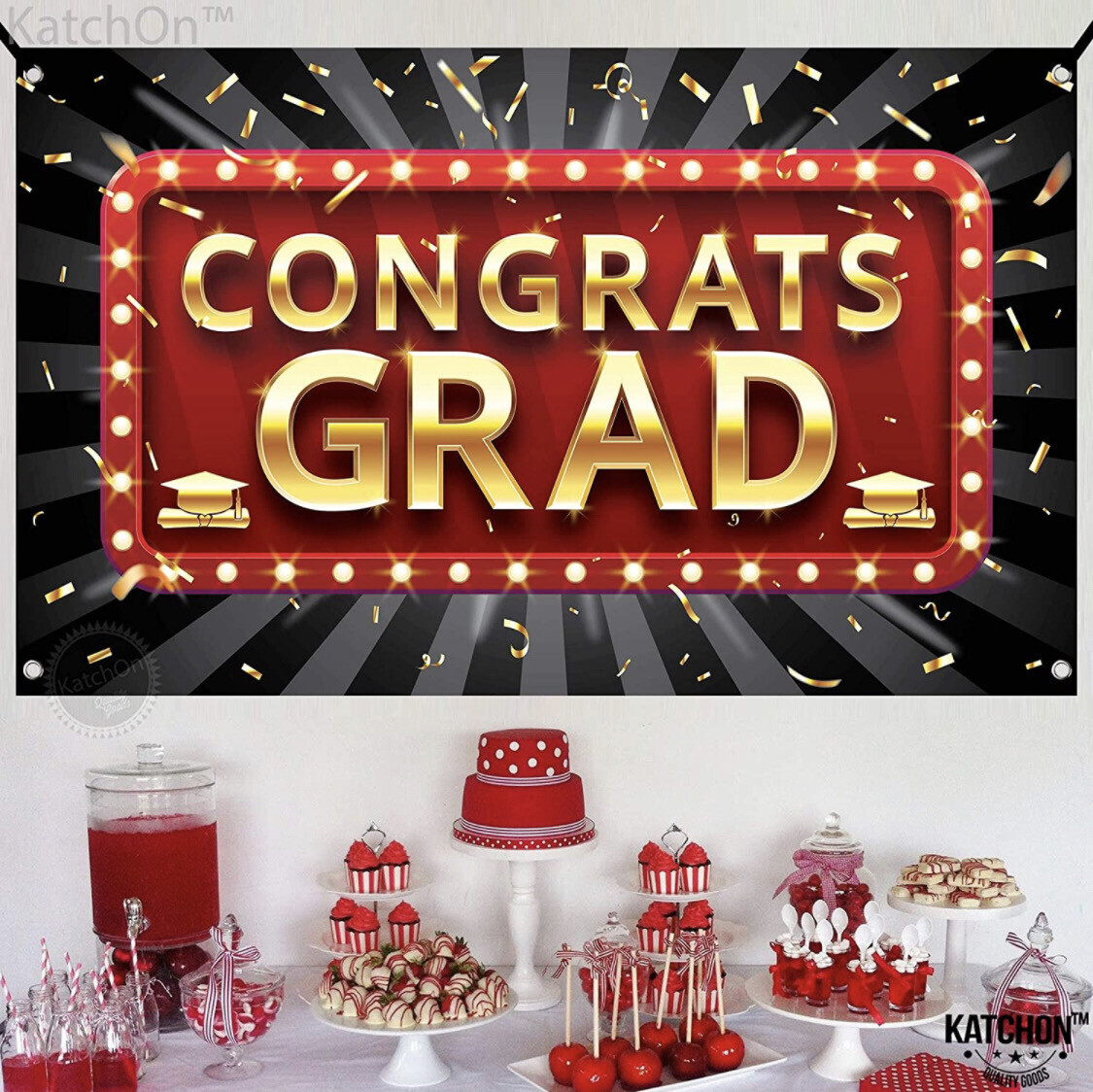 XtraLarge Congrats Grad Graduation Banner 72 x 44 Inch, Red, Black