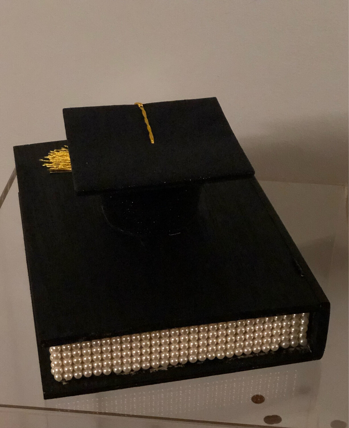 Graduation Hat/book With White Beads