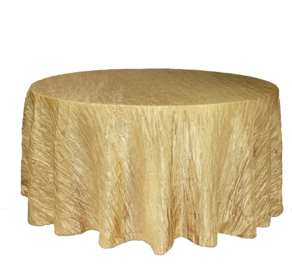 Gold 120 Inch Round Crinkle Taffeta Tablecloth