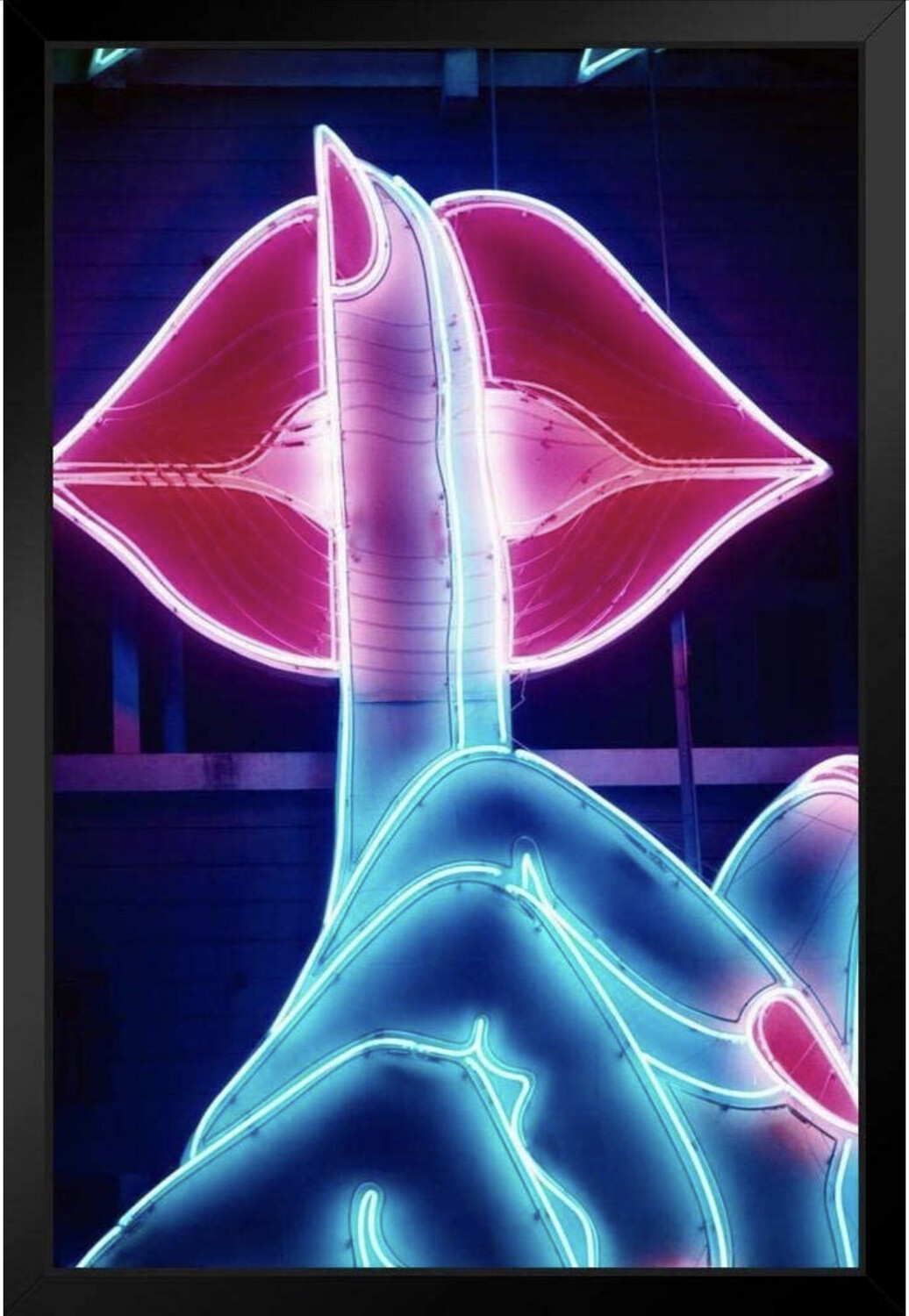 Be Quiet Finger on Lips Neon Light Sign Photo Photograph 