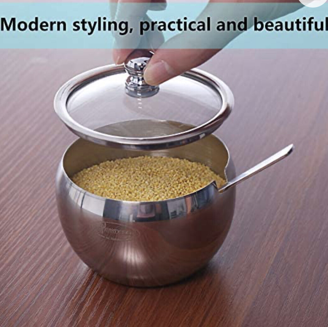 Stainless Steel Sugar Bowl with Clear Lid