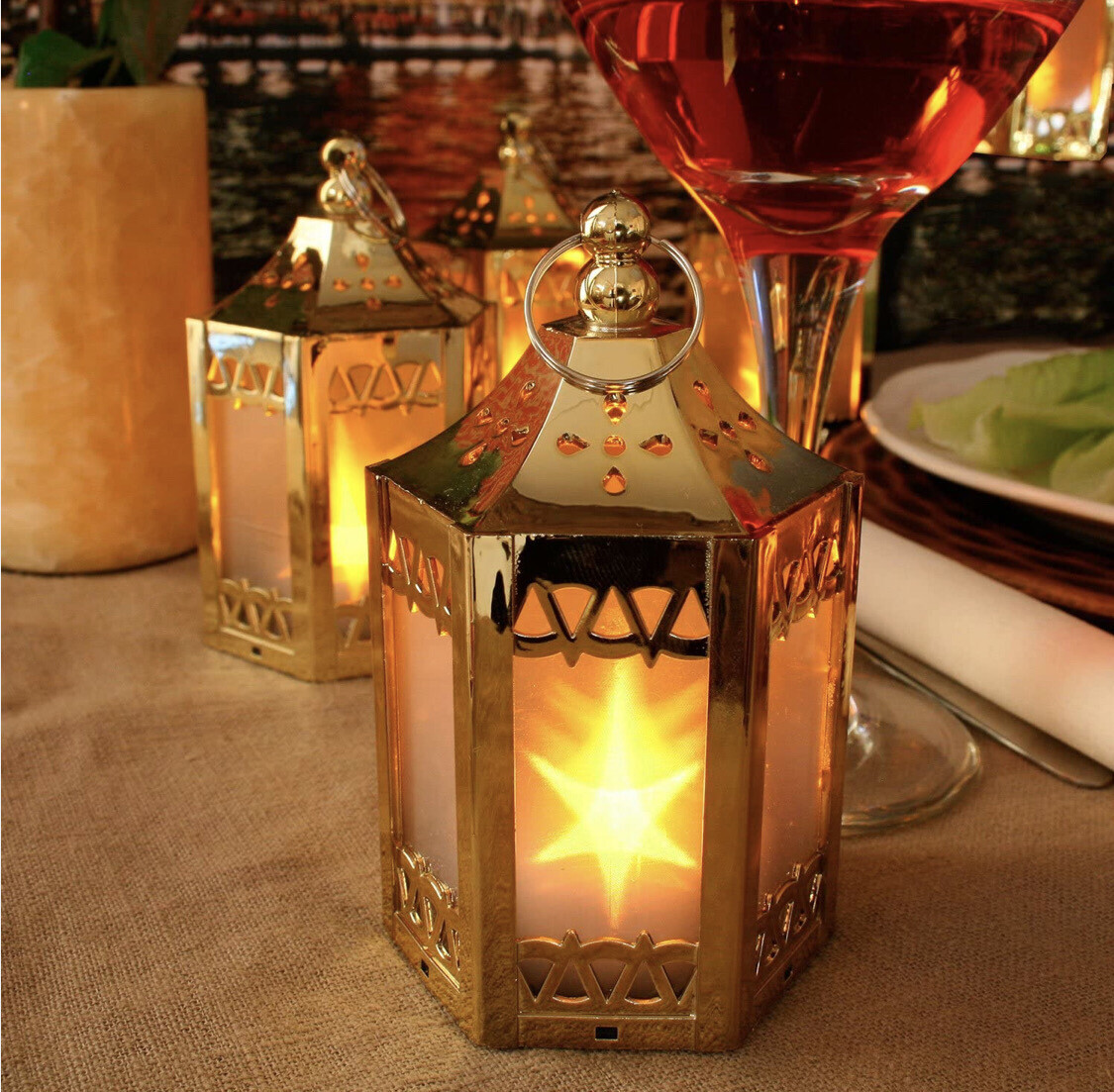 Gold Mini Lantern with LED Star