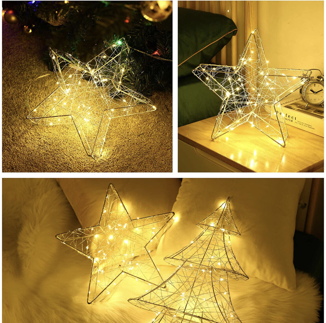Metal Table Lamp, 13 Inch Battery Powered Star Light Christmas LED Decorative Lamp Bedside Desk Lamp
