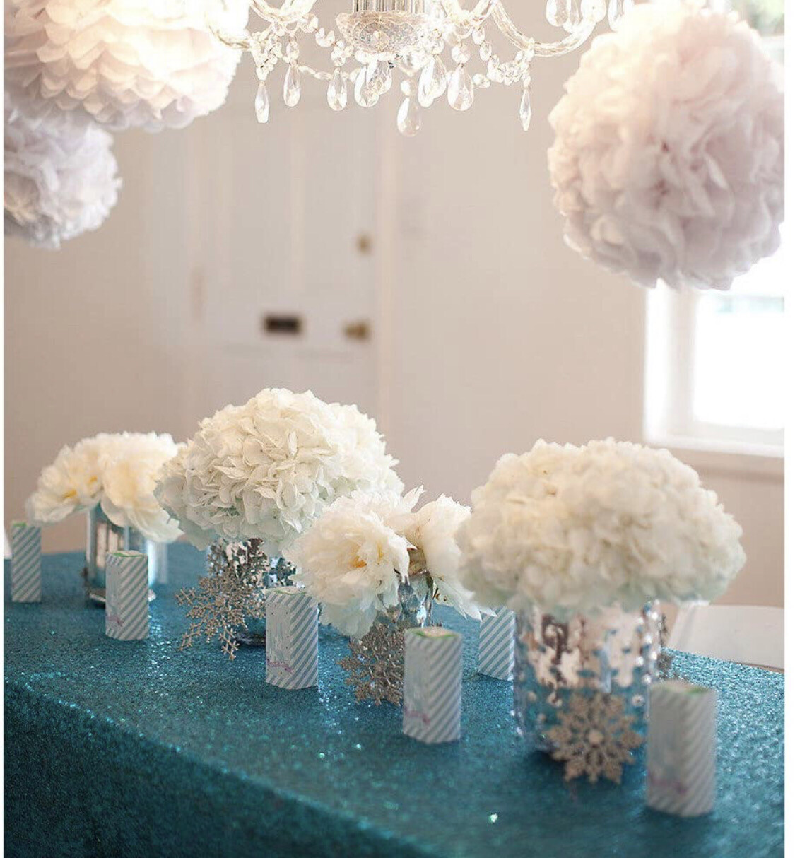 Turquoise Rectangle Sequin Tablecloth