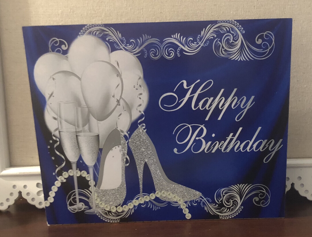 Royal Blue &amp; Silver Happy Birthday Tabletop Panel