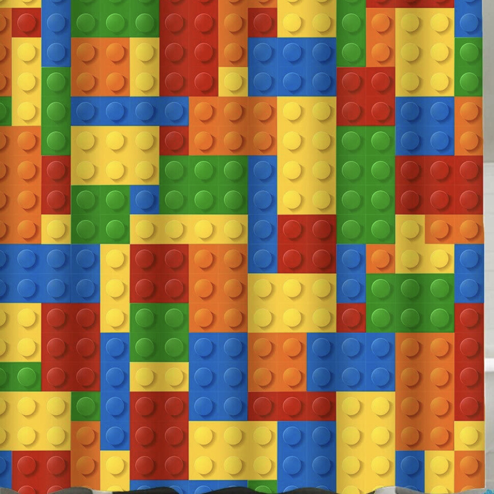 Yellow Red Blue Green Lego Curtain Decor 72" x 72" Polyester