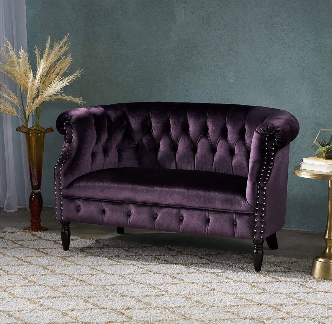 Black Tufted Velvet Loveseat