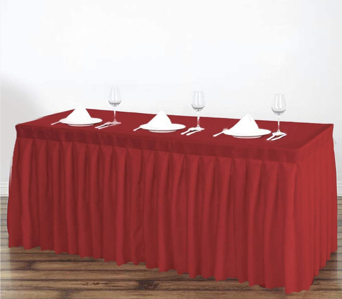 Red 14 ft Polyester Table Skirt