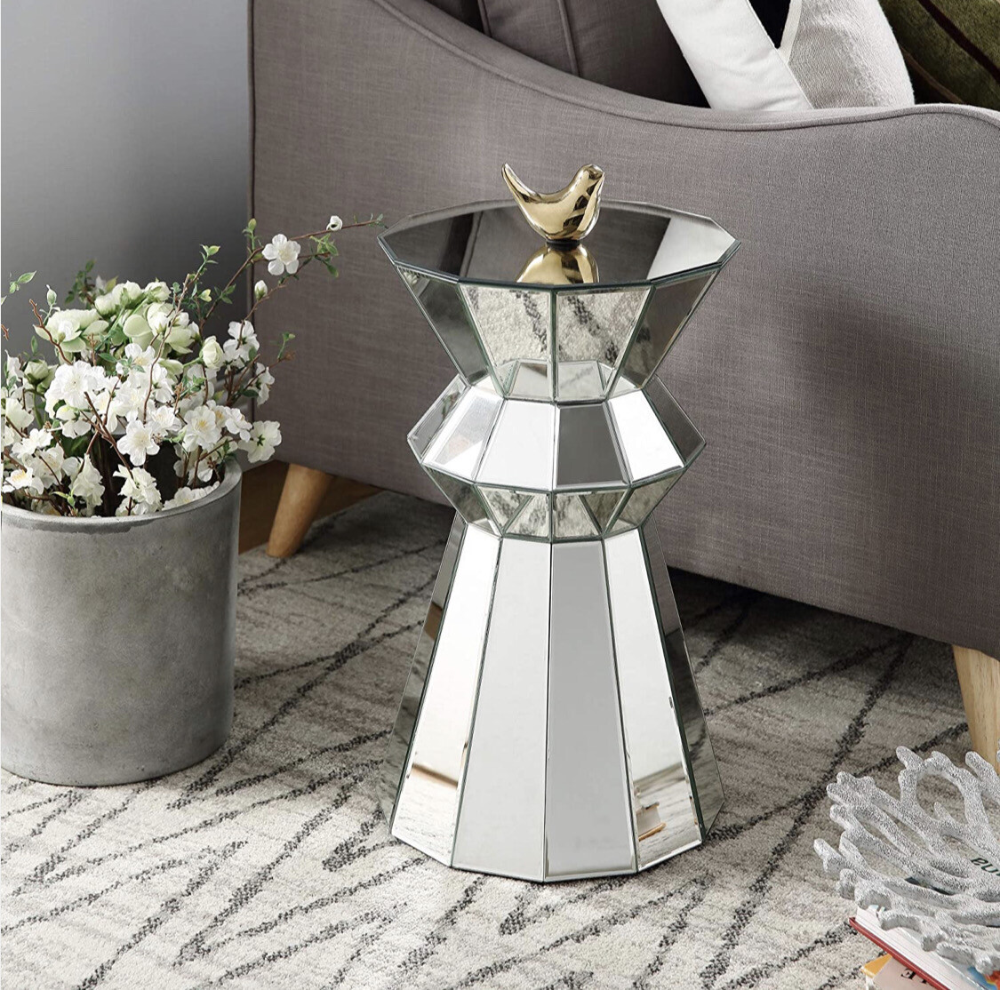 Mirrored Side Table, Modern Pedestal,Mirrored end Table, Mirror Accent Nightstand
