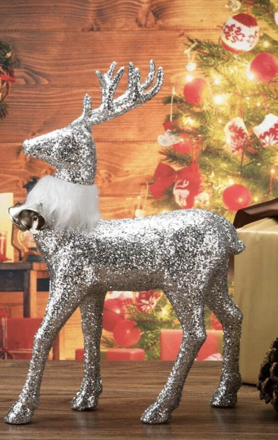 Silver Glitter Reindeer With Bell