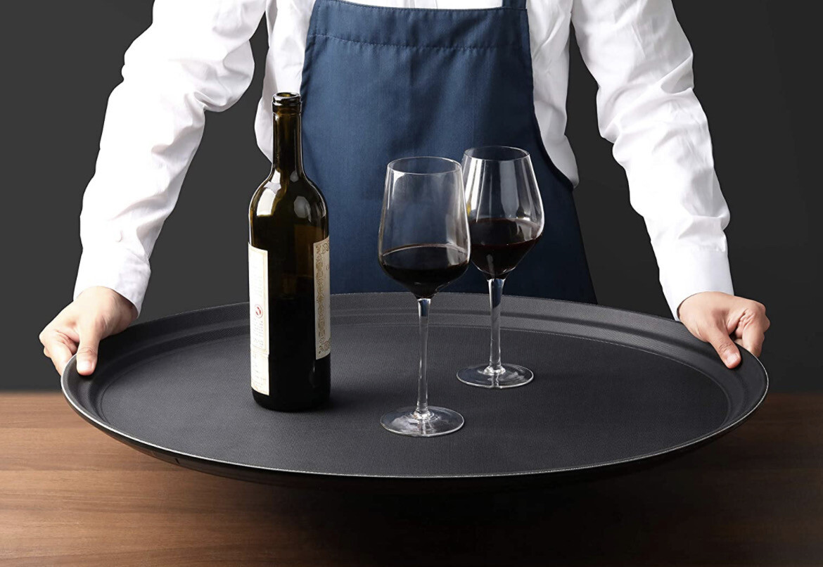 Certified Plastic Non-Slip Tray, 24-Inch by 29-Inch, Oval, Black