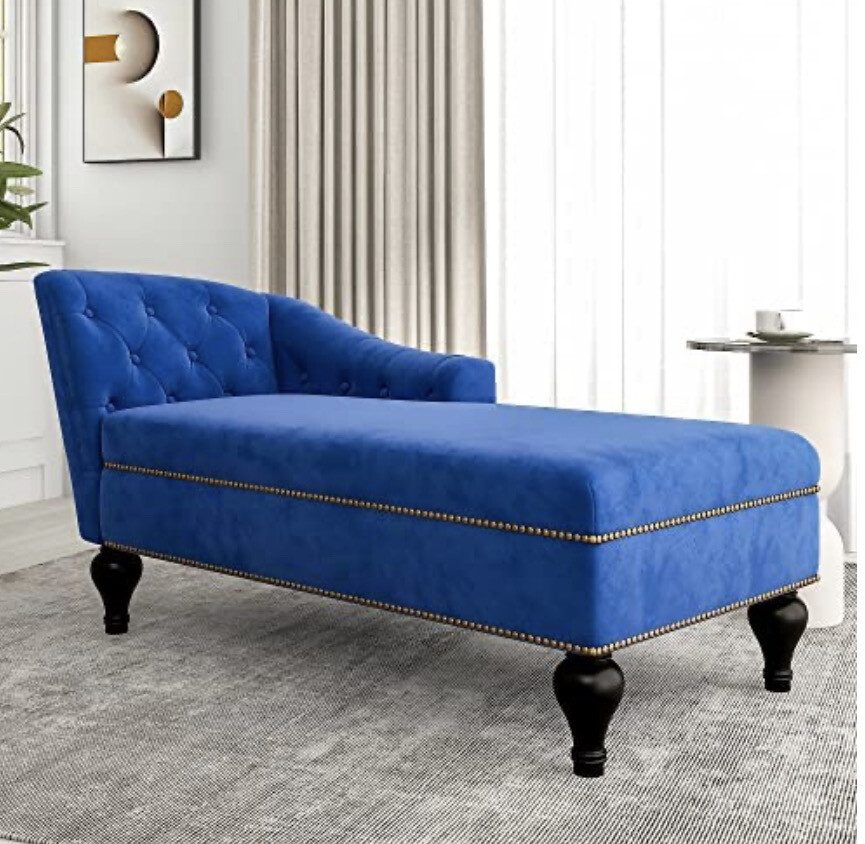 Elegant Victorian Blue Chaise Lounge Chair